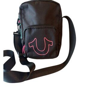 True Religion Black Crossbody Bag With Pink Logo & Adjustable Strap 7W X 9T X 9D